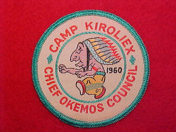 CAMP KIROLIEX, CHIEF OKEMOS COUNCIL WOVEN PATCH, 1960