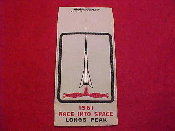 LONGS PEAK C., 1961, RACE INTO SPACE, WOVEN, MINT