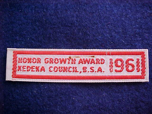 KEDEKA C. HONOR GROWTH AWARD, 1961, WOVEN, 12 x 74mm