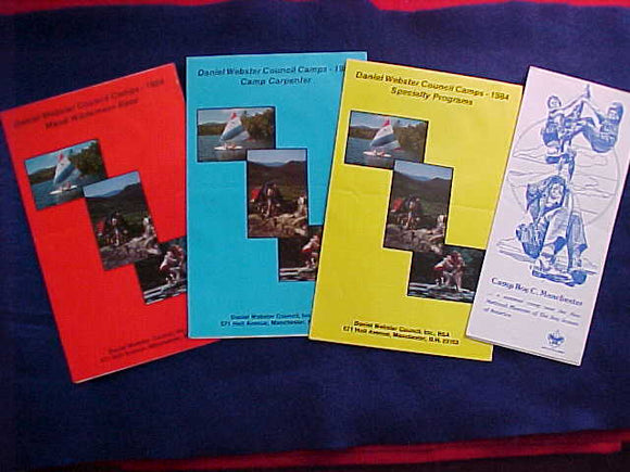 DANIEL WEBSTER COUNCIL CAMPS BROCHURES, 1984, (MEAD WILDERNESS BASE, CAMP CARPENTER, SPECIALTY PROGRAMS, CAMP ROY C. MANCHESTER)